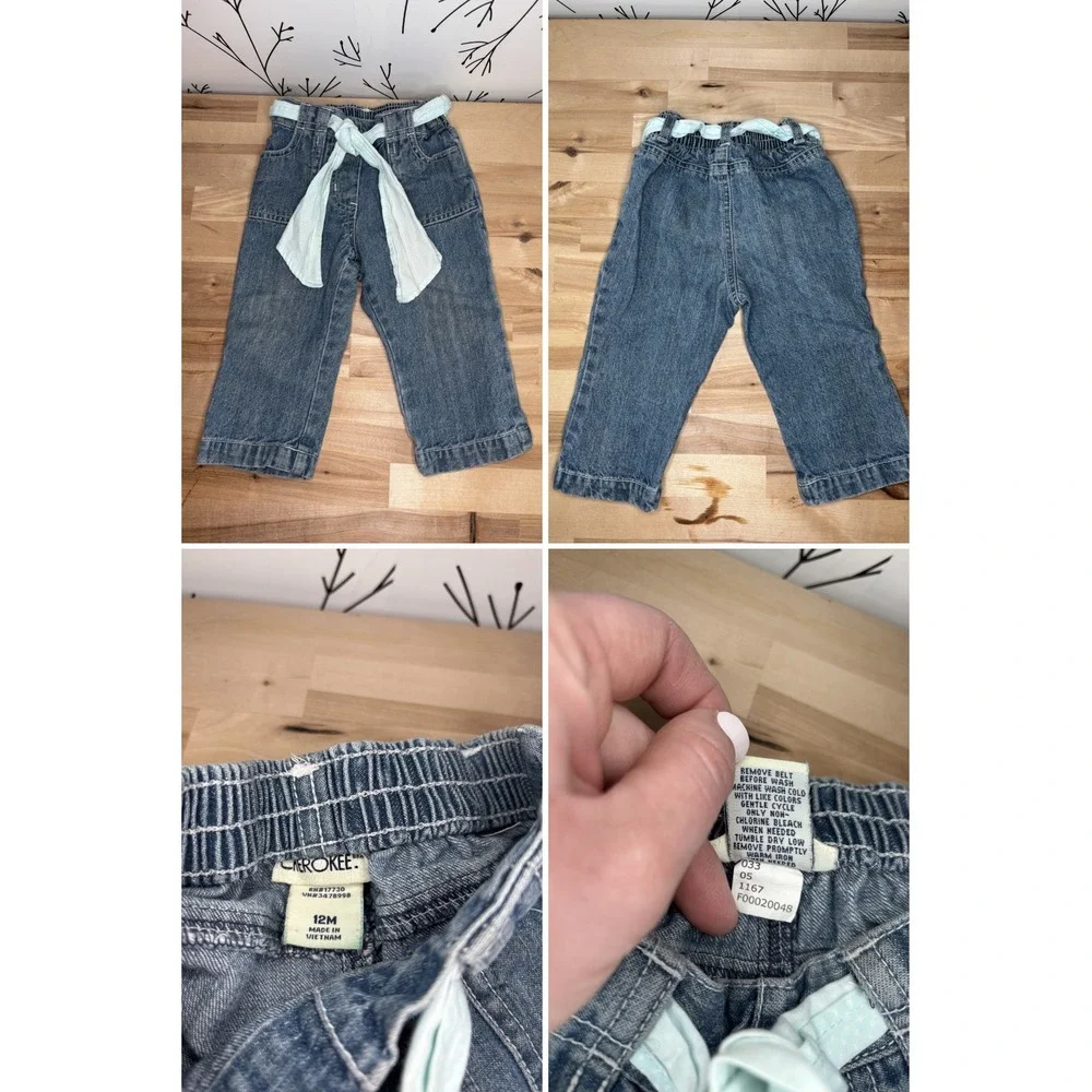 Baby Girl 4pc Bundle 12M Carters Dress Cherokee Jeans Toughskins Okie Dokie Tops